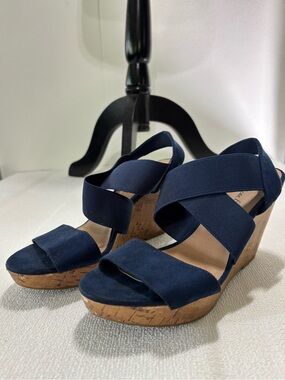 American Eagle Outfitters Navy Cork Wedge Sandals